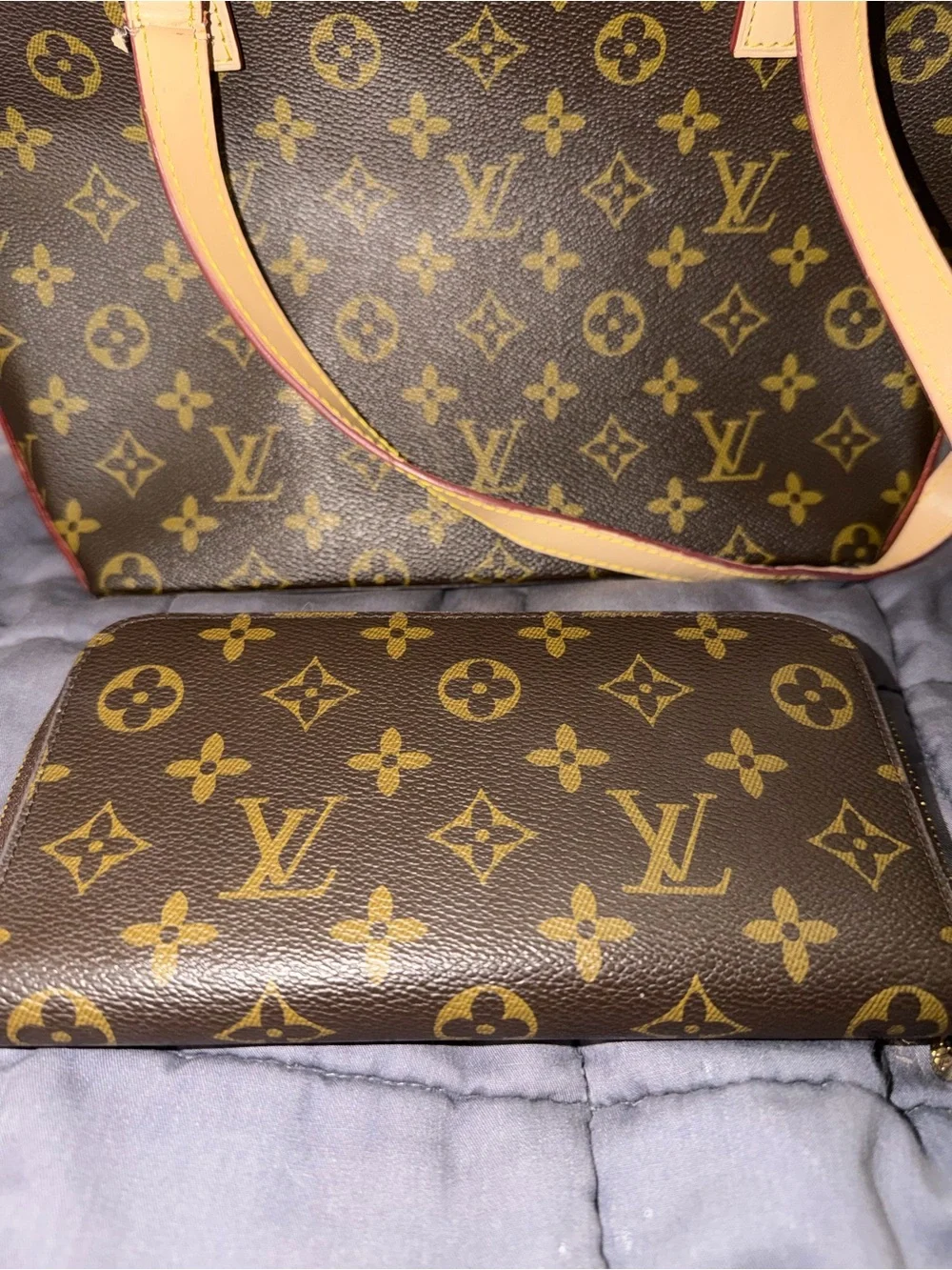 Louis Vuitton Brown Monogram Zip Wallet with Gold Accents